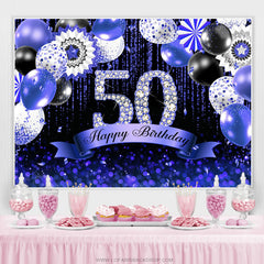Lofaris Navy Blue Bokeh Glitter Diamonds 50th Birthday Backdrop