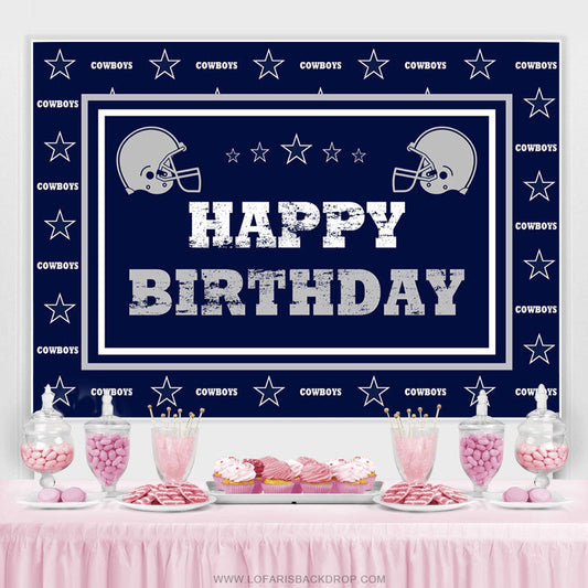 Lofaris Navy Blue Cowboy Football Happy Birthday Backdrop