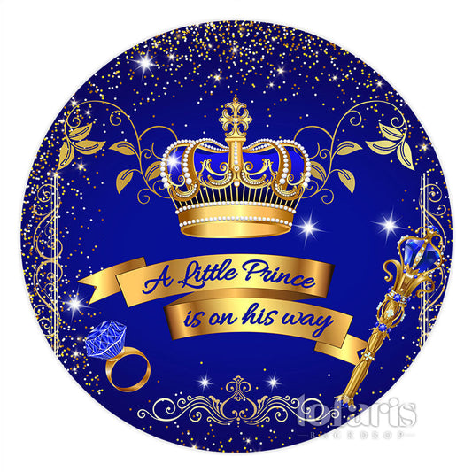Lofaris Navy Blue Crown Circle Baby Shower Backdrop For Boy