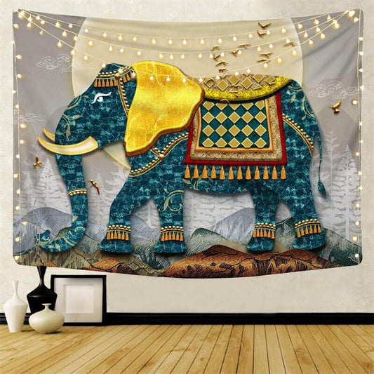 Lofaris Navy Blue Elephant Art Decor Bohemian Wall Tapestry