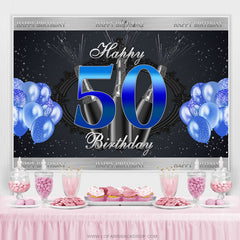 Lofaris Navy Blue Glitter Balloons Happy 50th Birthday Backdrop