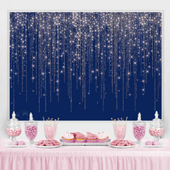 Lofaris Navy Blue Glitter Silver Bar Happy Birthday Backdrop