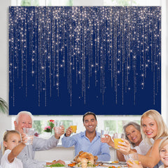 Lofaris Navy Blue Glitter Silver Bar Happy Birthday Backdrop