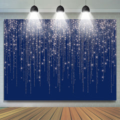 Lofaris Navy Blue Glitter Silver Bar Happy Birthday Backdrop