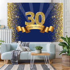 Lofaris Navy Blue Gold Bokeh Happy 30th Birthday Backdrop