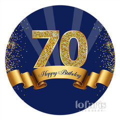 Lofaris Navy Blue Golden Brown 70Th Birthday Round Backdrop
