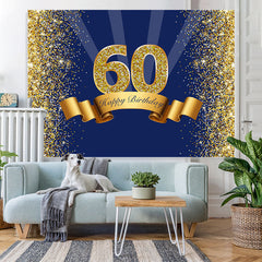 Lofaris Navy Blue Golden Glitter Happy 60Th Birthday Backdrop
