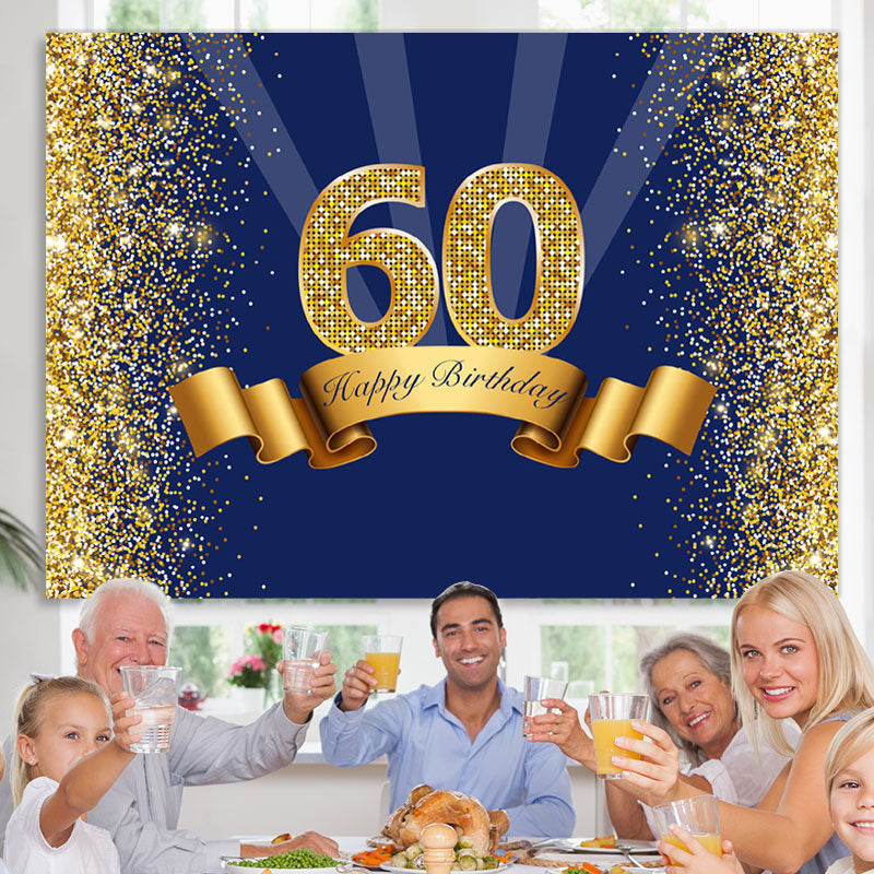 Lofaris Navy Blue Golden Glitter Happy 60Th Birthday Backdrop
