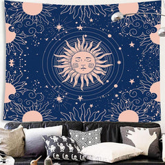 Lofaris Navy Blue Mysterious Sun Bohemian Mandala Wall Tapestry