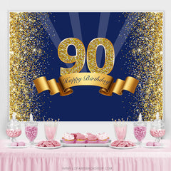 Lofaris Navy Blue Ribbon Happy 90Th Birthday Simple Backdrop