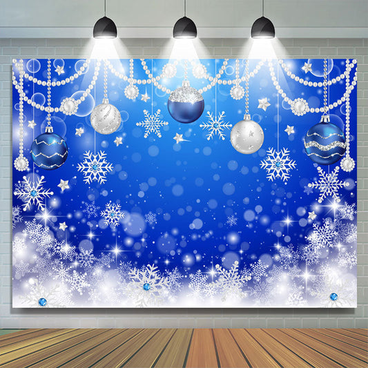 Lofaris Navy Blue Snowflake Christmas Ball Holiday Backdrop