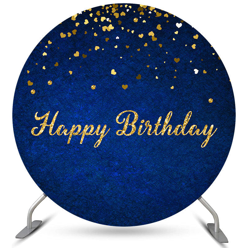 Lofaris Navy Blue With Golden Dot Circle Happy Birthday Backdrop