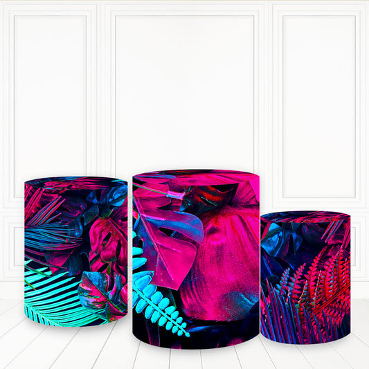 Lofaris Neon Color Leaves Plinth Cover Sheen Pink Blue Pillar Wrap