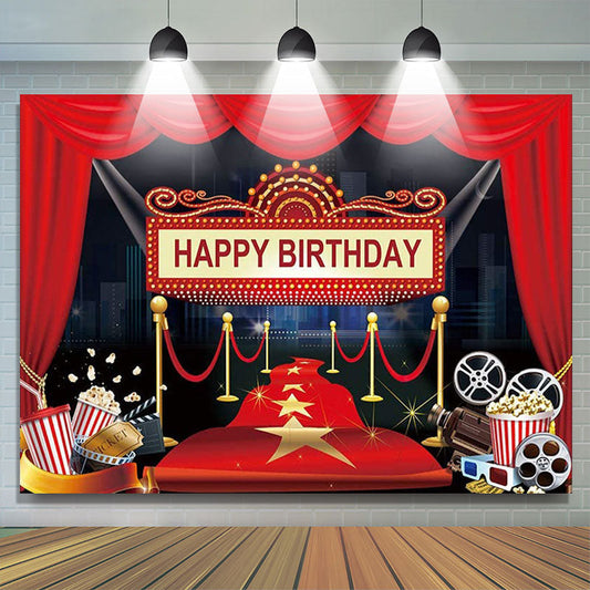 Lofaris Night Hollywood Stage Film Happy Birthday Backdrop
