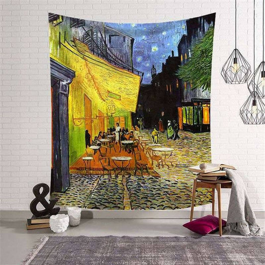 Lofaris Night Lively Restaurant Painting Style Wall Tapestry