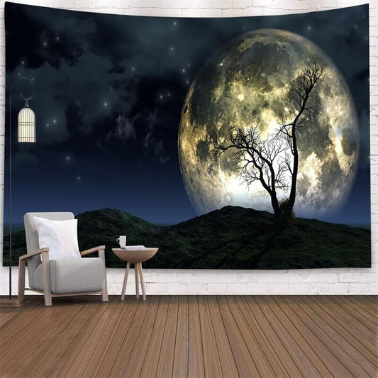 Lofaris Night View Tree Mountain Abstract Family Wall Tapestry