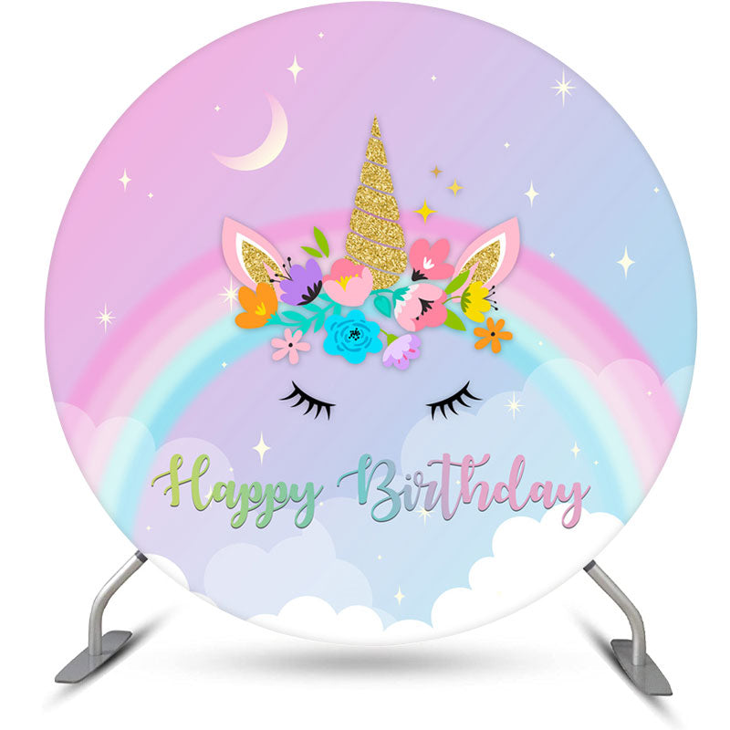 Lofaris Nighty Rainbow Unicorn Circle Birthday Backdrop