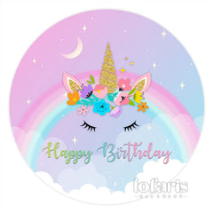 Lofaris Nighty Rainbow Unicorn Circle Birthday Backdrop