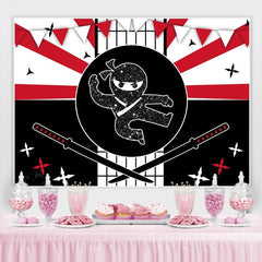 Lofaris Ninja Birthday Backdrop Black And Red Party Banner