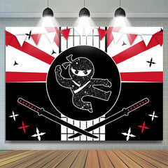 Lofaris Ninja Birthday Backdrop Black And Red Party Banner