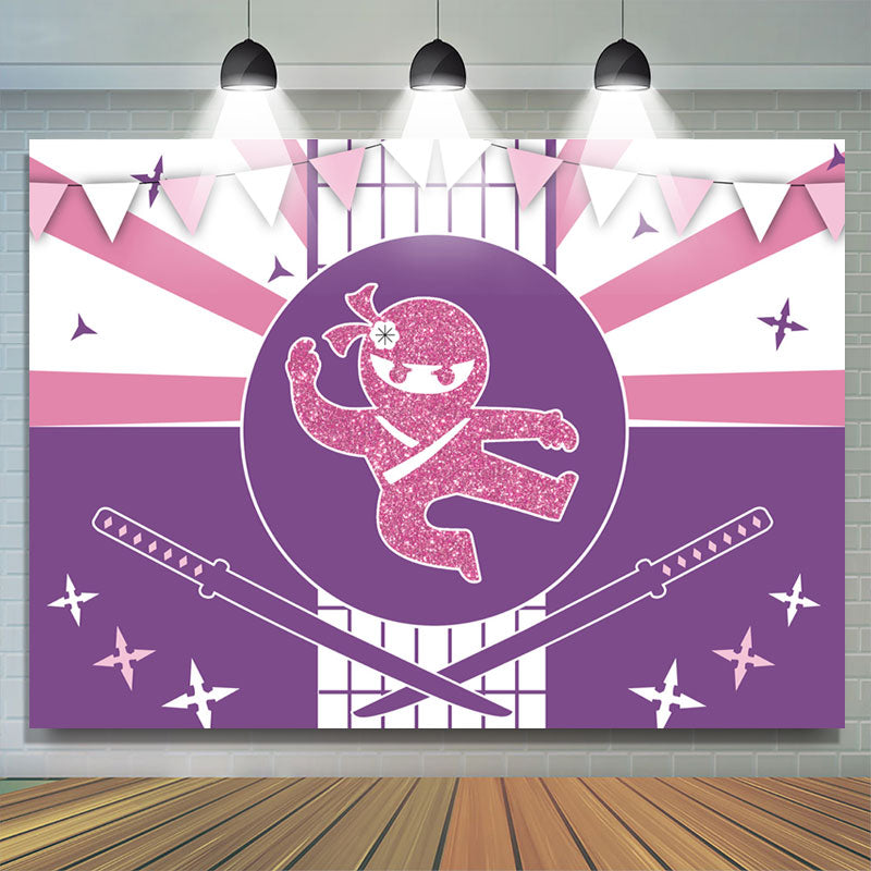 Lofaris Ninja Pink Glitter Happy Birthday Backdrop For Girls