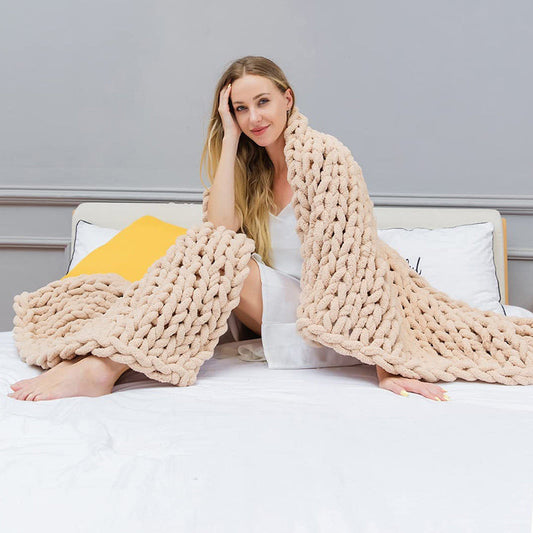 Lofaris Oat White Weighted Queen Size Chunky Knit Blanket