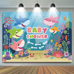Lofaris Ocean Shark Themed Blue Baby Shower Party Backdrop