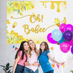 Lofaris Oh Babee Yellow Floral Baby Shower Backdrop for Decoration