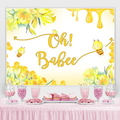Lofaris Oh Babee Yellow Floral Baby Shower Backdrop for Decoration
