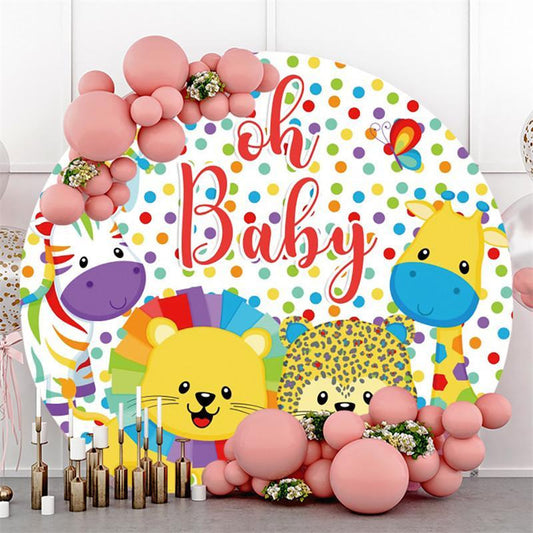 Lofaris Oh Baby Animals Colorful Dots Shower Round Backdrops