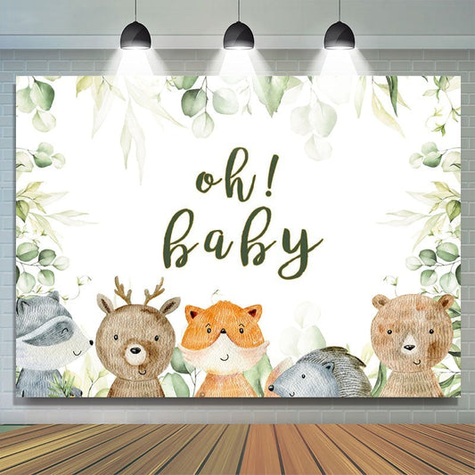 Lofaris Oh Baby Animals Green Leaves Shower Backdrop