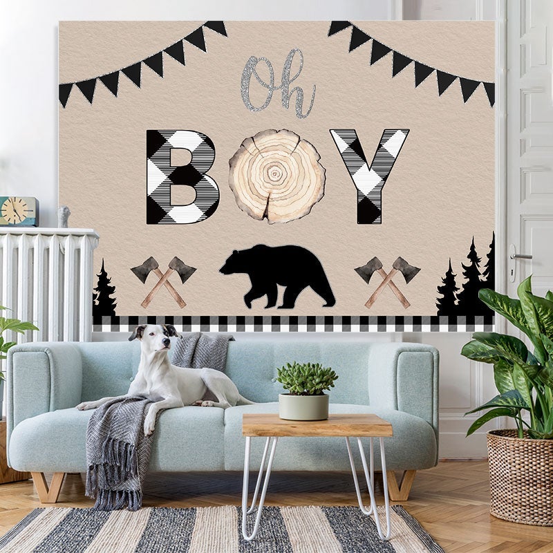 Lofaris Oh Baby Bear Forest Wood Photo Backdrop for Shower