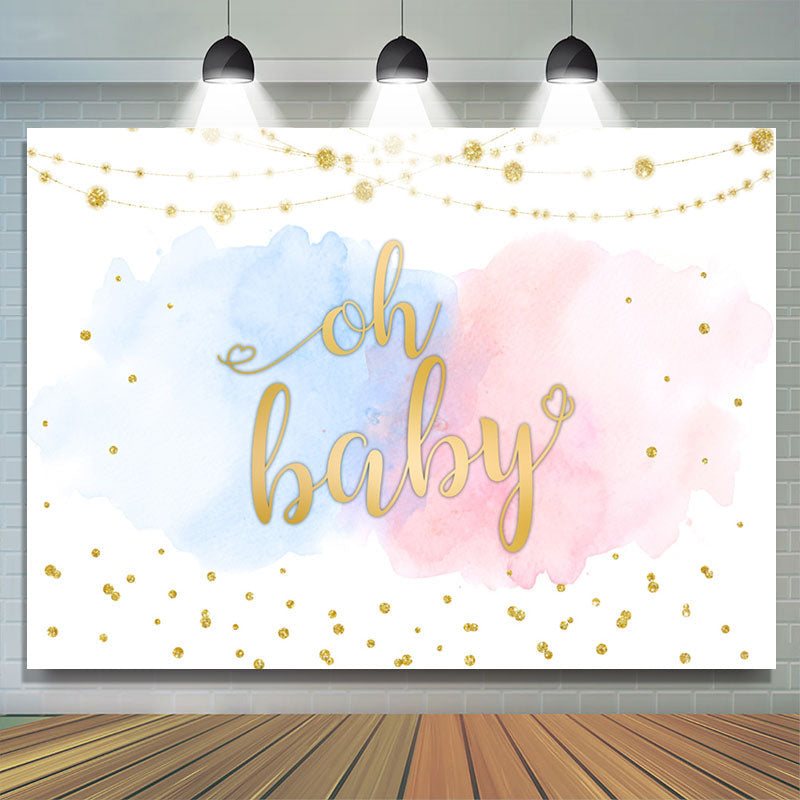 Lofaris Oh Baby Blue And Pink Cloud Gold Shower Backdrop