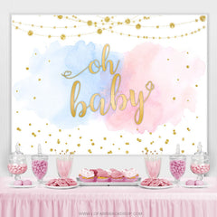 Lofaris Oh Baby Blue And Pink Cloud Gold Shower Backdrop