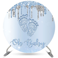 Lofaris Oh Baby Blue And Silver Glitter Feet Shower Backdrop