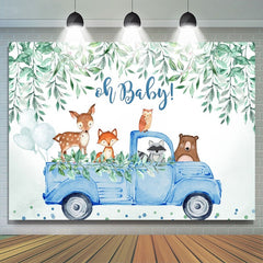 Lofaris Oh baby blue car with animals boy shower backdrop