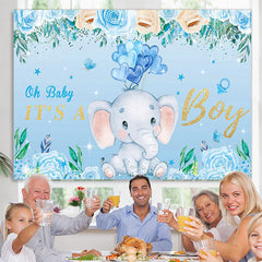 Lofaris Oh Baby Boy Elephant Blue Gender Reveal Party Backdrop
