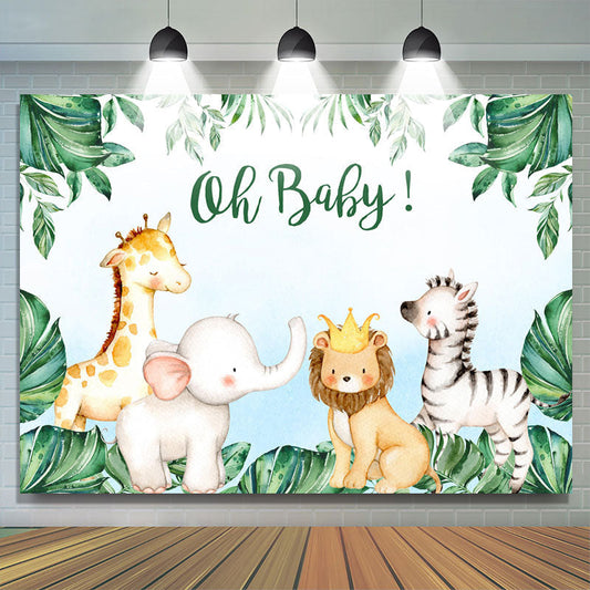 Lofaris Oh Baby Cute Animals Green Leaves Shower Backdrop