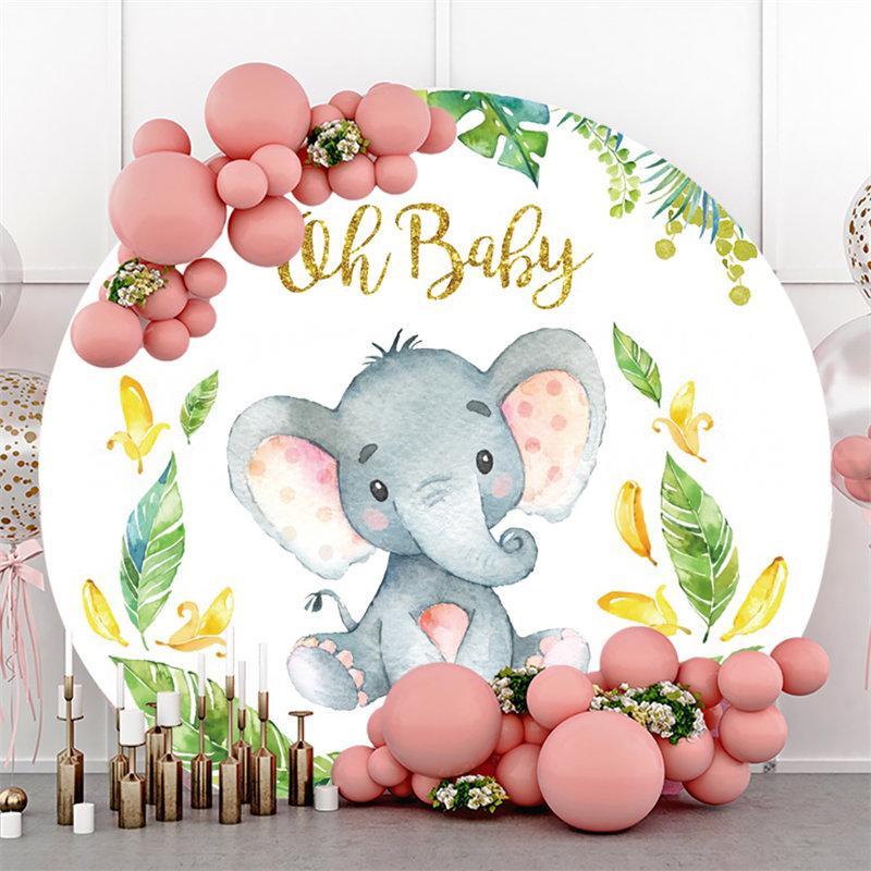 Lofaris Oh Baby Elephant And Banana Round Shower Backdrop