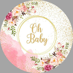 Lofaris Oh Baby Floral Glitter Round Backdrop For Shower