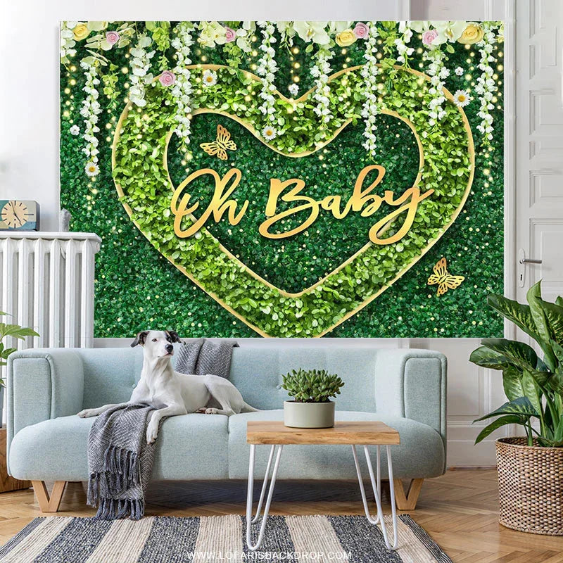 Lofaris Oh Baby Floral Greeny Heart Gender Reveal Banner