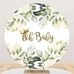 Lofaris Oh Baby Glitter And Leaves Round Shower Backdrop