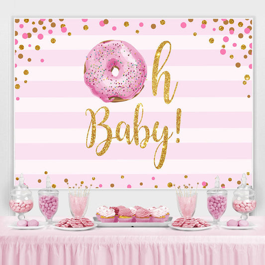 Lofaris Oh Baby Glitter Pink Donut Girls Shower Backdrop