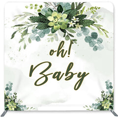 Lofaris Oh Baby Green Leaves Double-Sided Backdrop for Shower