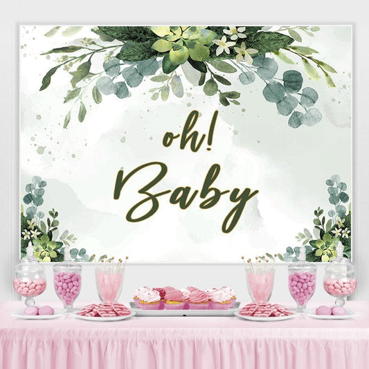 Lofaris Oh Baby Green Plant Shower Backdrop for Photos