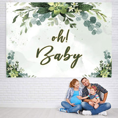 Lofaris Oh Baby Green Plant Shower Backdrop for Photos