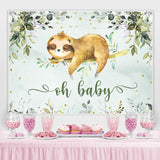 Load image into Gallery viewer, Lofaris Oh Baby Green Plants and Sloths Shower Backdrop