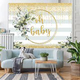Load image into Gallery viewer, Lofaris Oh Baby Greenery Gold Glitter Backdrop for Shower
