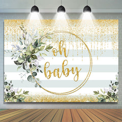 Lofaris Oh Baby Greenery Gold Glitter Backdrop for Shower