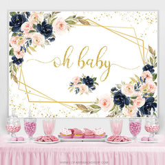 Lofaris Oh Baby Pink Floral Gold Glitter Shower Backdrop